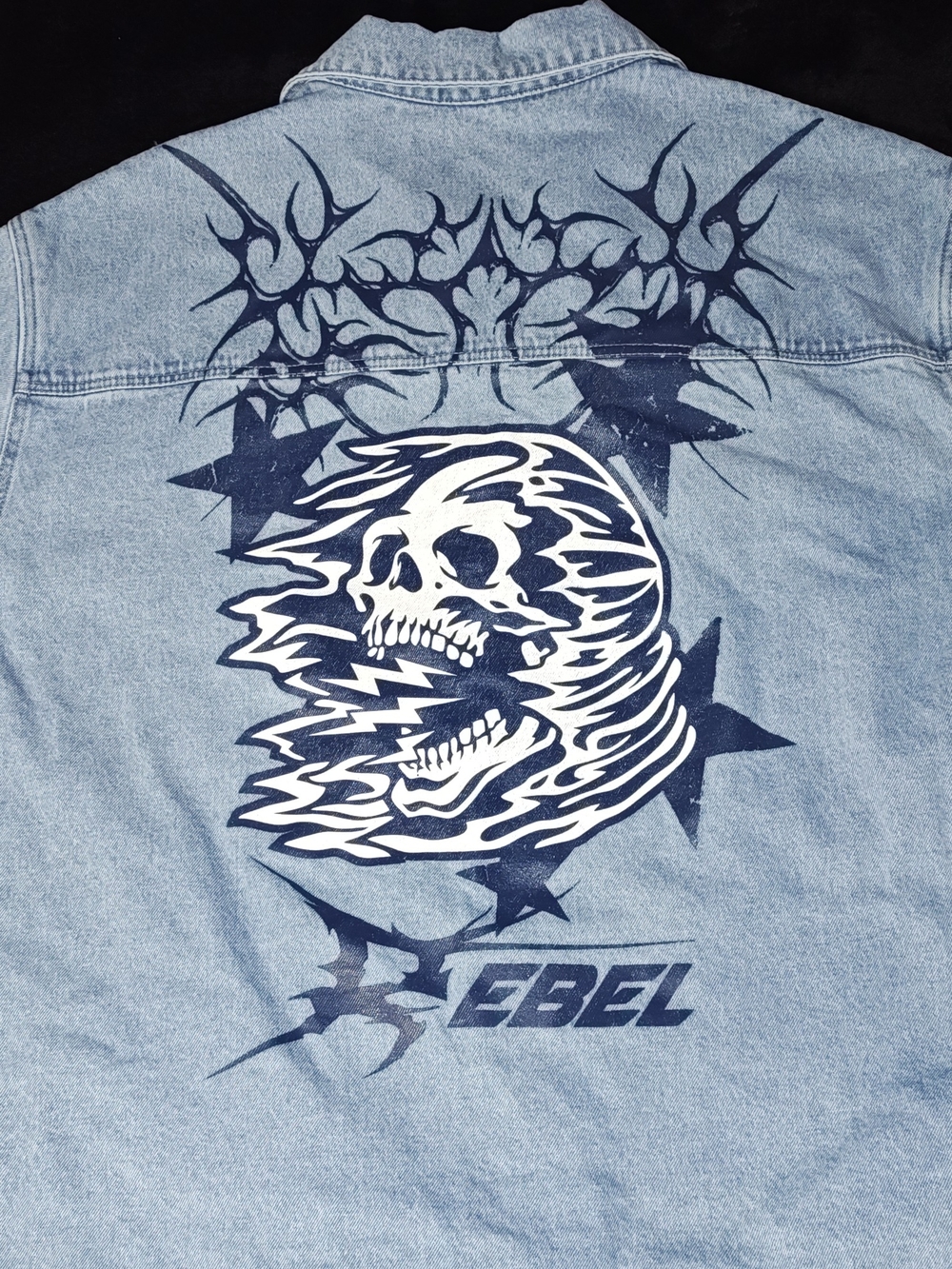 5XL Rebel Vengeance brand. Medium dense Denim Jacket - Skull Print